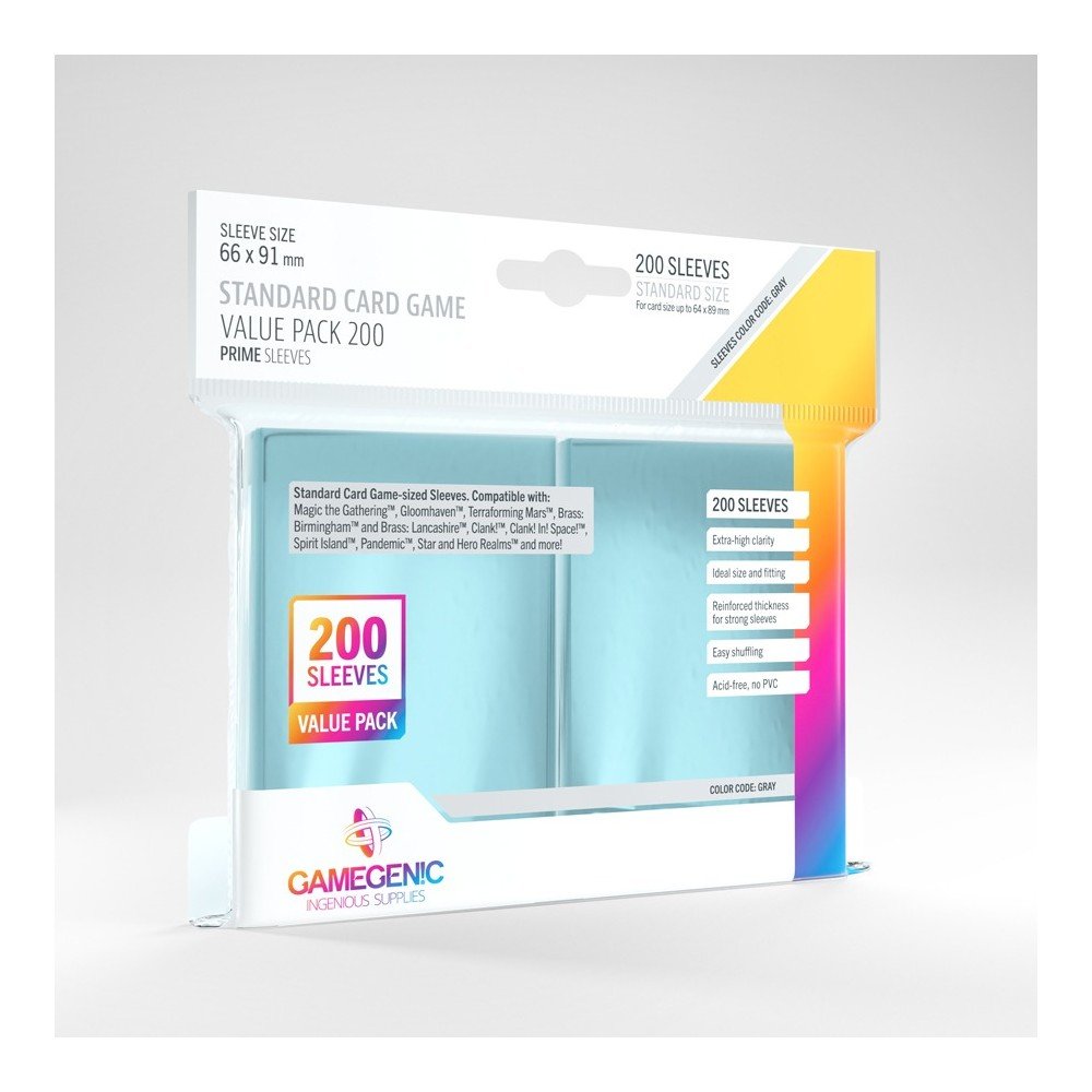 fundas prime sleeves: standard card game 66x91 (200)